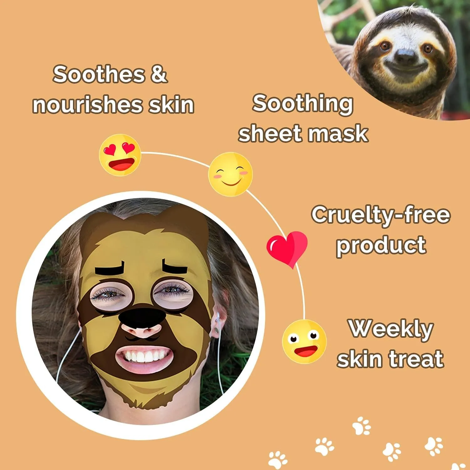 7th Heaven Animal Face Sheet Mask Sloth - with Lotus Blossom and Blueberry Chill Out Mask to Soothe and Nourish Mask