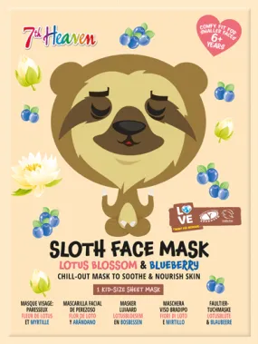 7th Heaven Animal Face Sheet Mask Sloth - with Lotus Blossom and Blueberry Chill Out Mask to Soothe and Nourish Mask