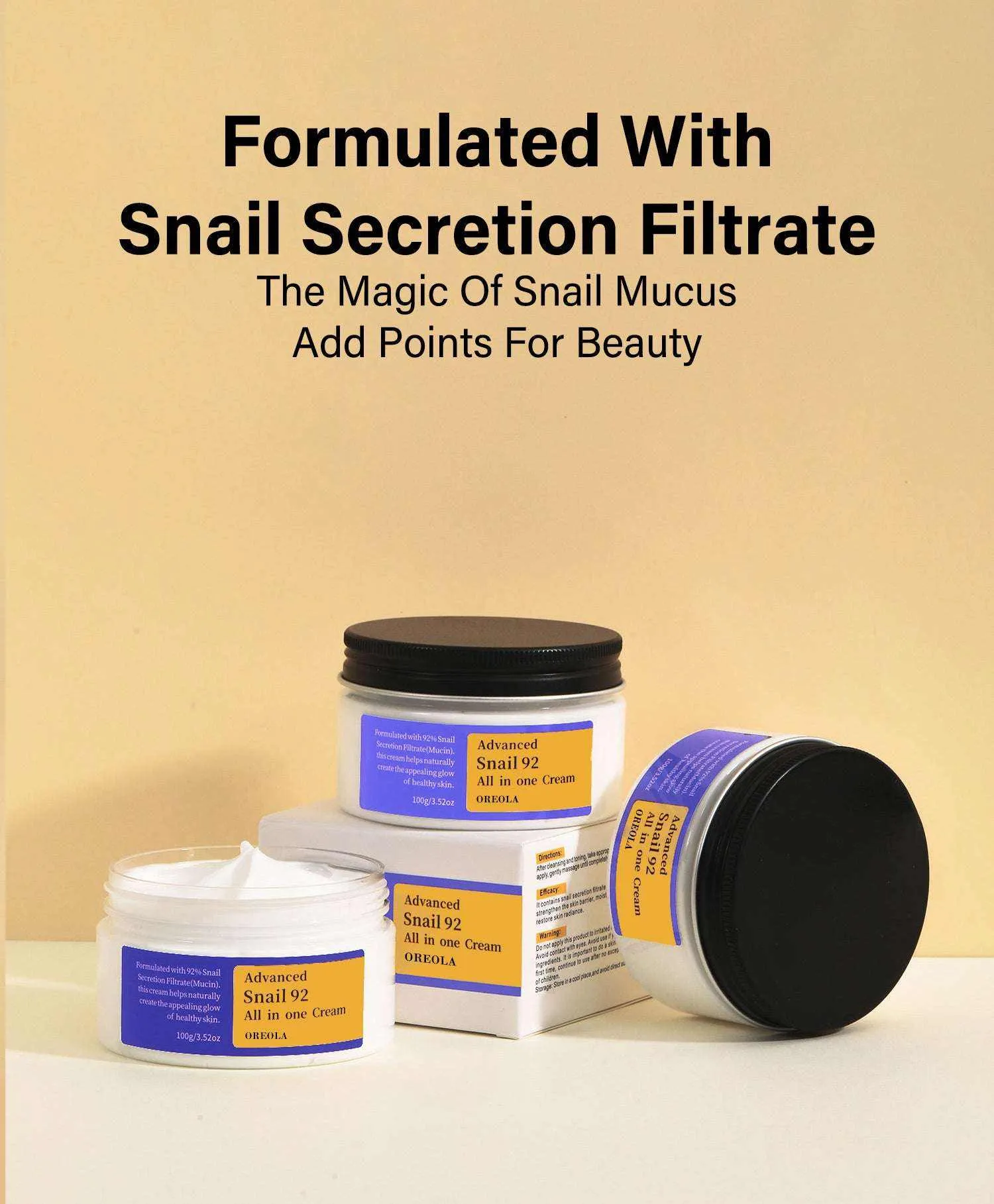 Advanced Snail Mucin 92 Face Cream, Snail Mucin All-In-One For Moisturizing, Hydrating, Brighten Cream Suitable For All Skin Types 100g/ 3.52 Oz.