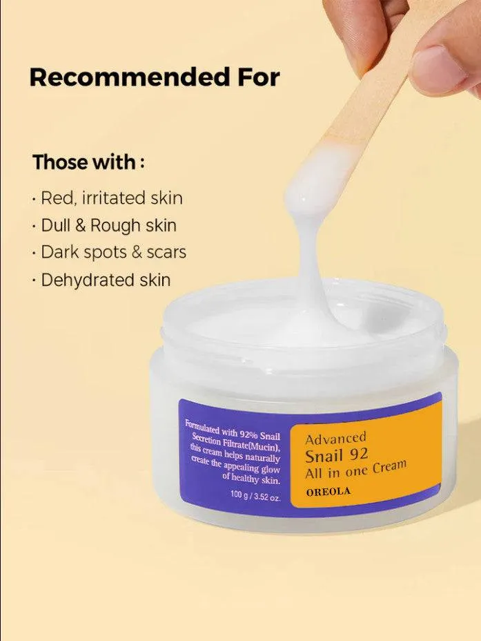 Advanced Snail Mucin 92 Face Cream, Snail Mucin All-In-One For Moisturizing, Hydrating, Brighten Cream Suitable For All Skin Types 100g/ 3.52 Oz.