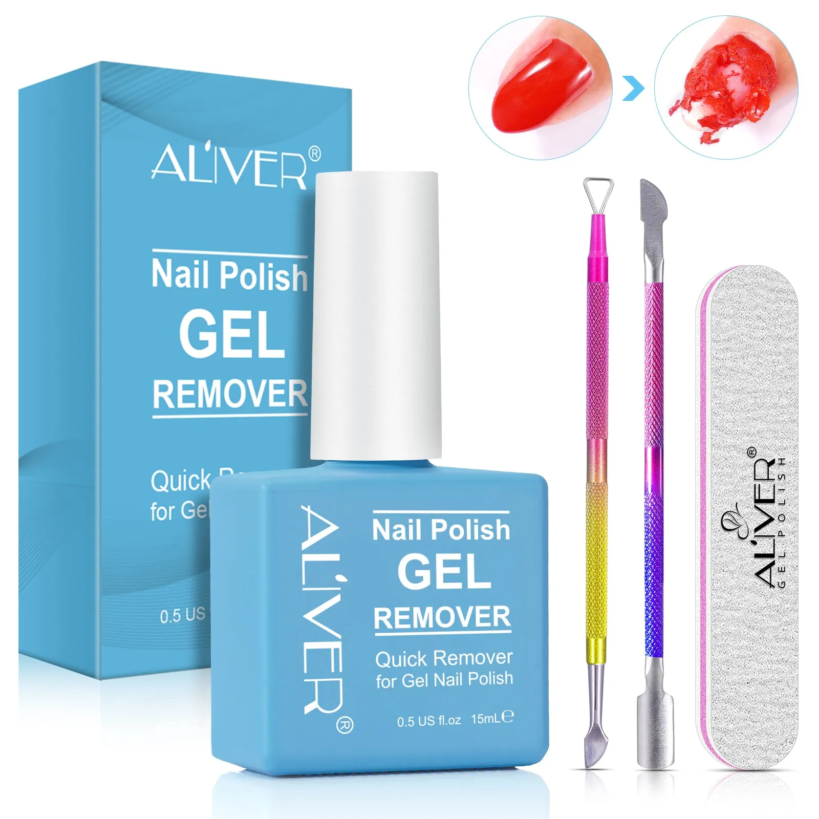 ALIVER blue nail polish remover 1 piece   red and yellow gradient nail polish remover   manicure nano steel nail polish remover (PVC bag)   mini nail file yarn strip