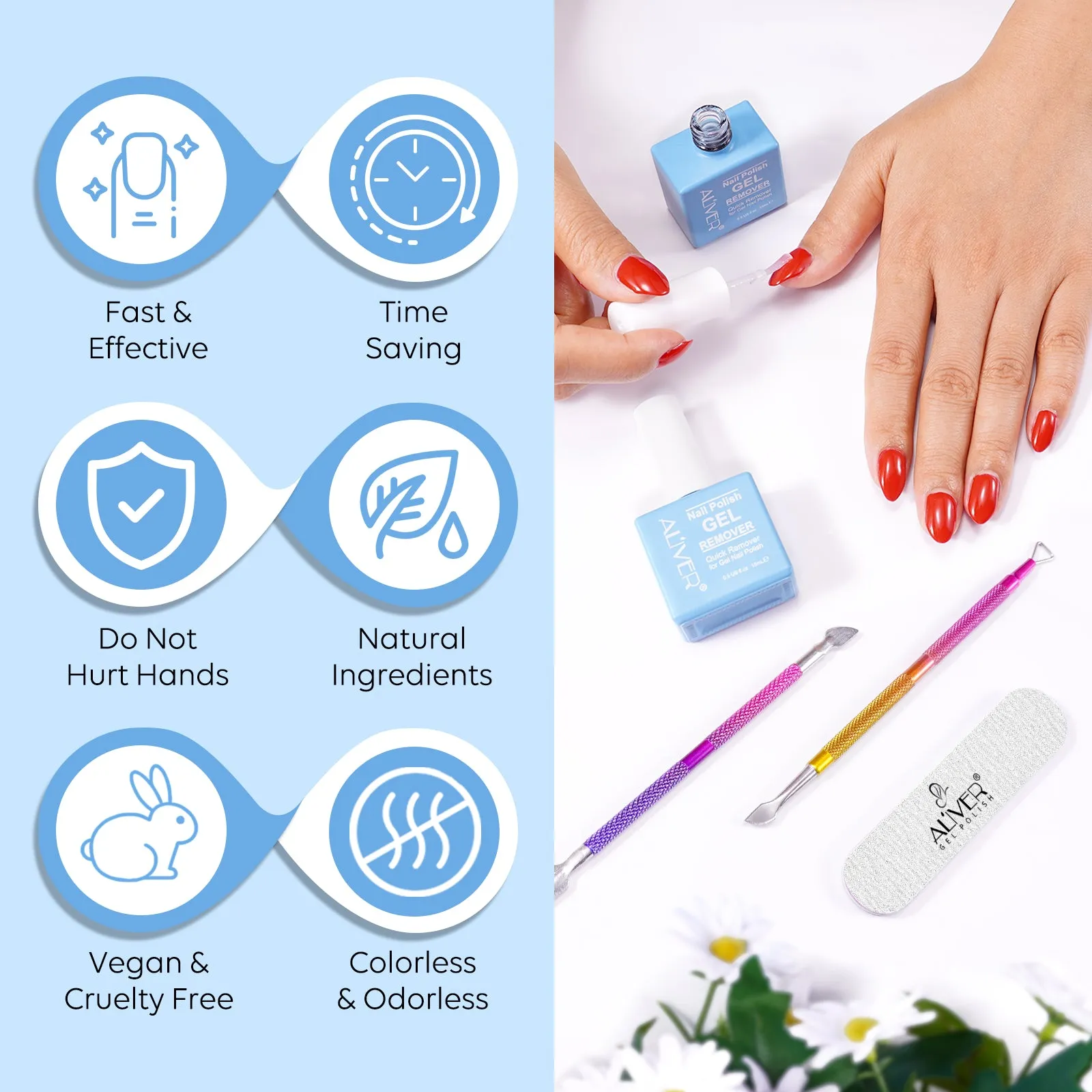 ALIVER blue nail polish remover 1 piece   red and yellow gradient nail polish remover   manicure nano steel nail polish remover (PVC bag)   mini nail file yarn strip
