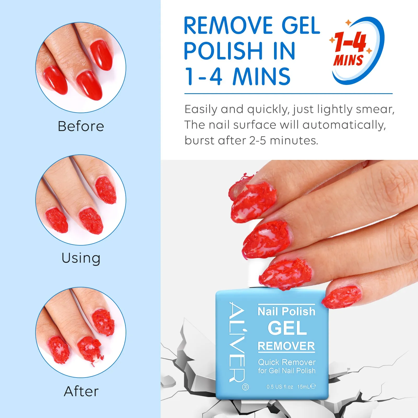 ALIVER blue nail polish remover 1 piece   red and yellow gradient nail polish remover   manicure nano steel nail polish remover (PVC bag)   mini nail file yarn strip
