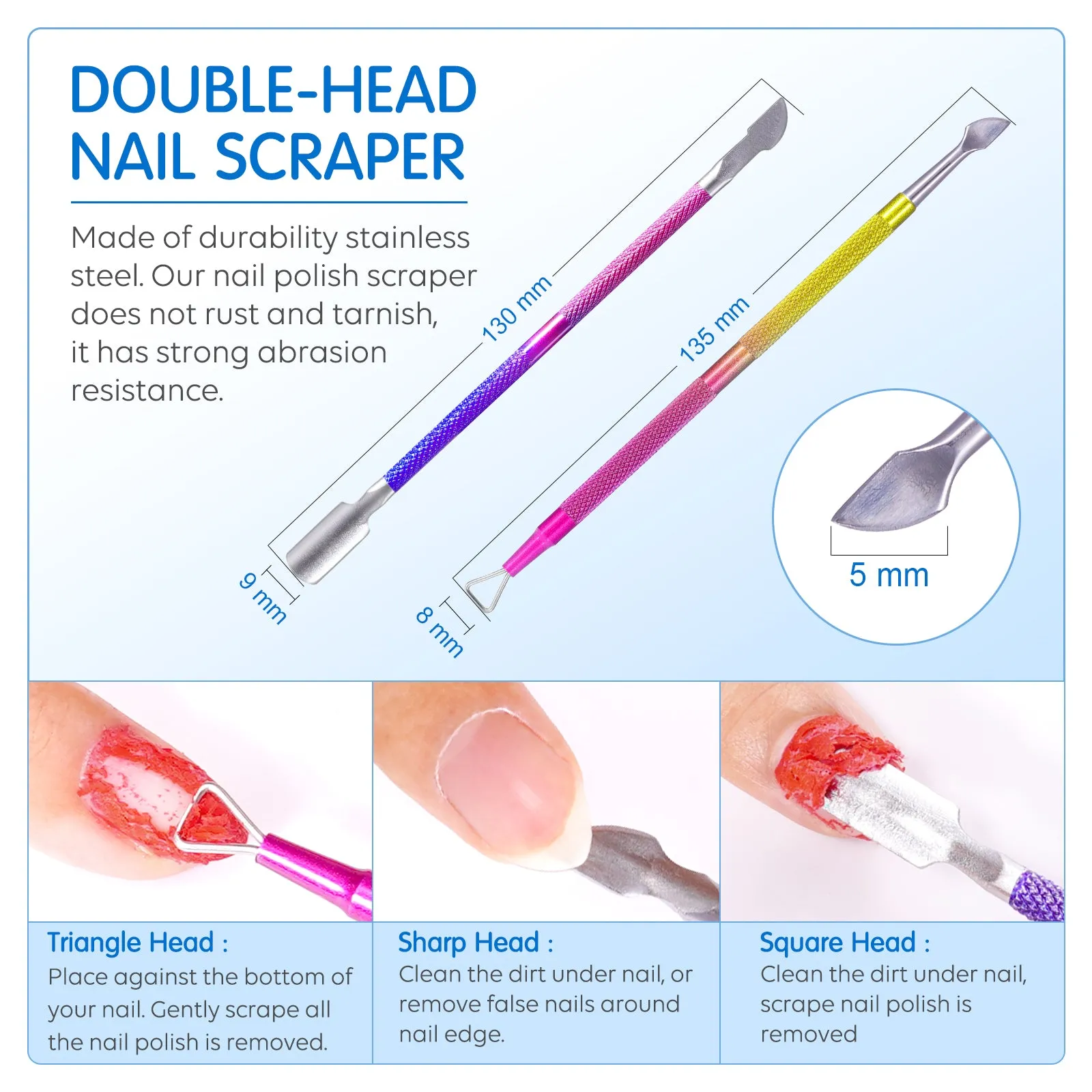 ALIVER blue nail polish remover 1 piece   red and yellow gradient nail polish remover   manicure nano steel nail polish remover (PVC bag)   mini nail file yarn strip
