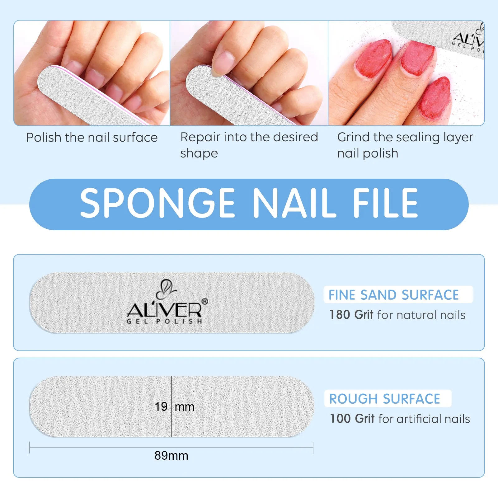 ALIVER blue nail polish remover 1 piece   red and yellow gradient nail polish remover   manicure nano steel nail polish remover (PVC bag)   mini nail file yarn strip