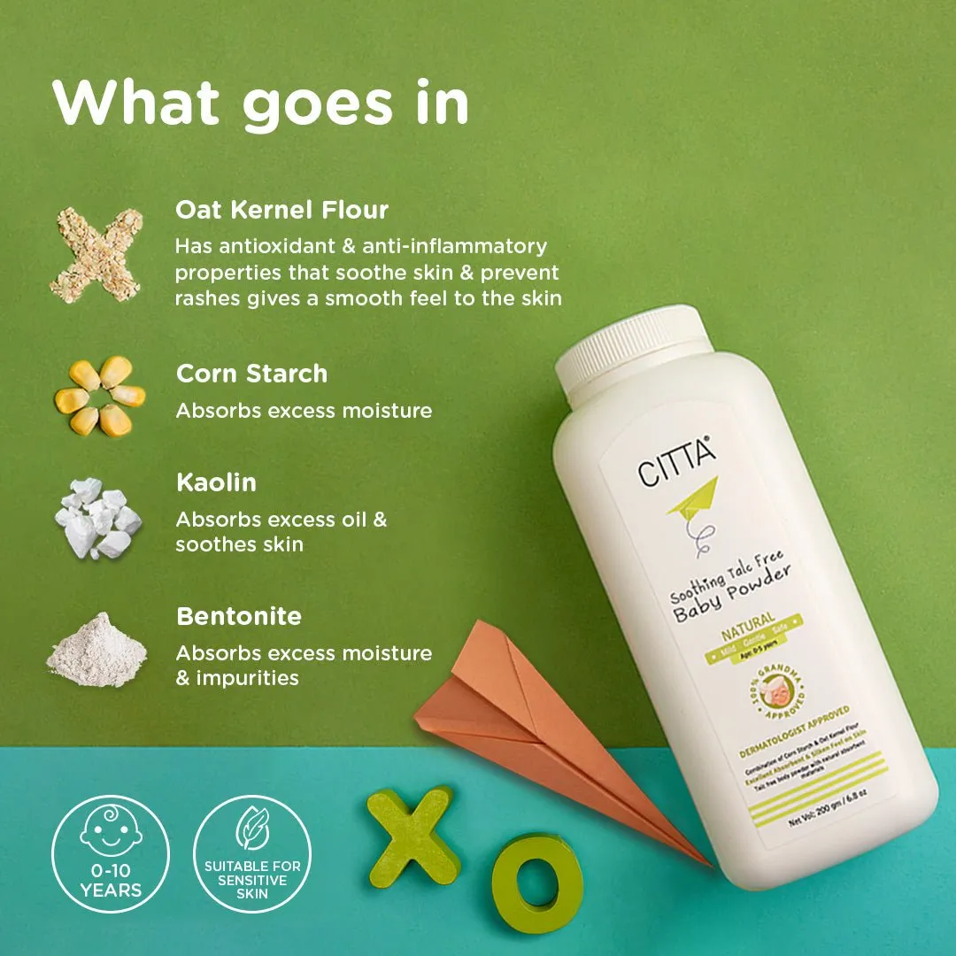 Citta Talc-Free Baby Powder with Corn Starch & Oats I Pack of 1