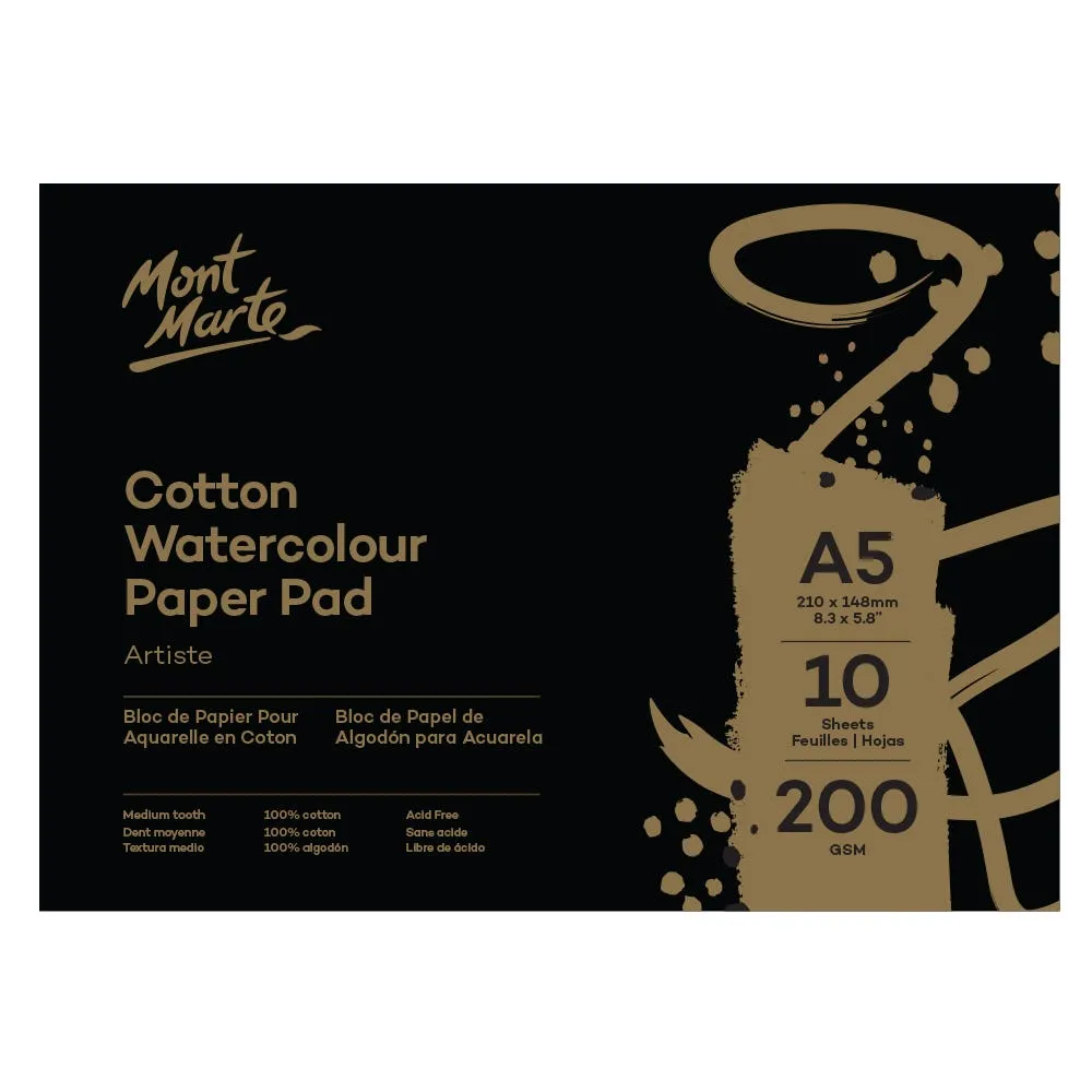 Cotton Watercolour Paper Artiste 200gsm A5 (8.3 x 5.8in) 10 Sheets